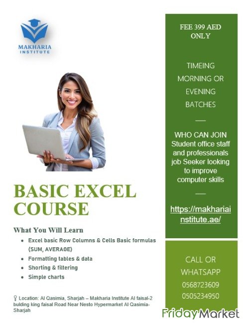 Sharjah Practical Excel Learning Program 0568723609 Sharjah UAE